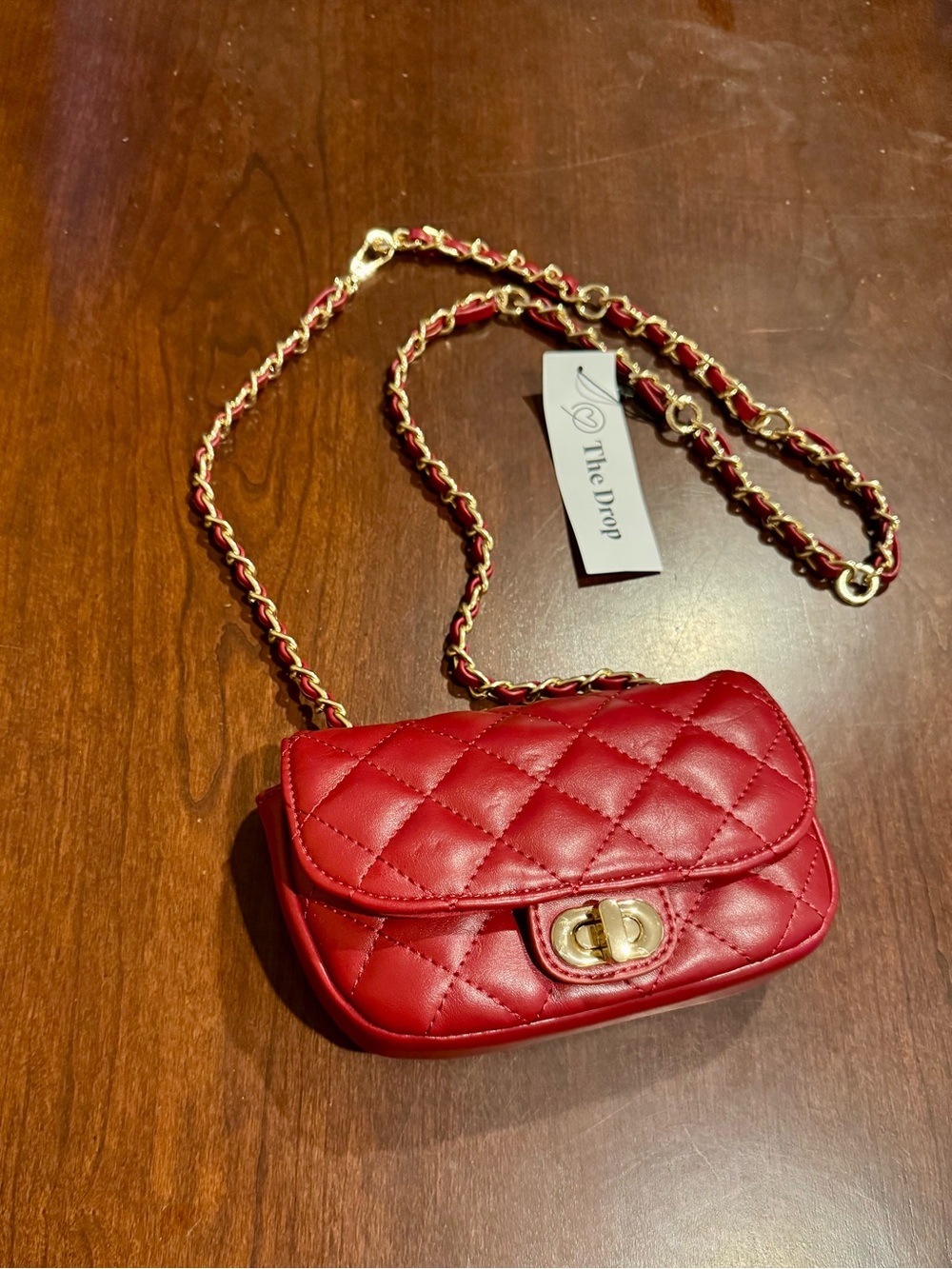 The Drop Quilted Red Chain Strap Crossbody Bag